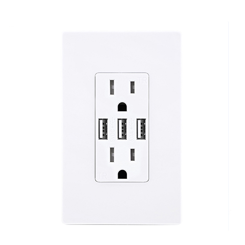 15A TR 3USB 5V 5.6A Wall Charging Outlet White