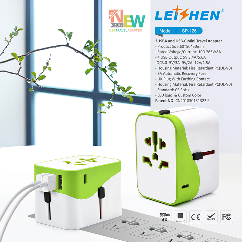 5V 5.6A 3USB+Type-C Smart Charger Travel Adapter