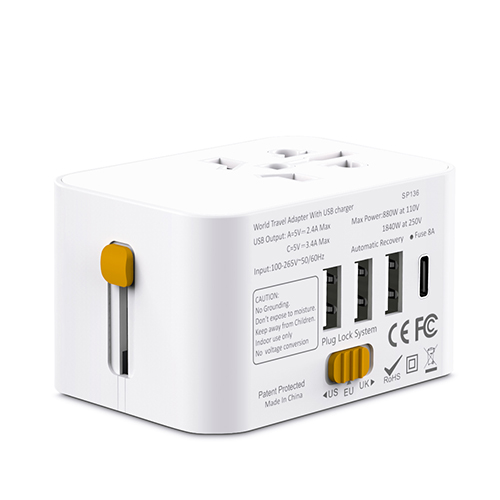 SP-136 5V 5.6A 3USB+Type-C PD 18W Smart Charger Travel Adapter