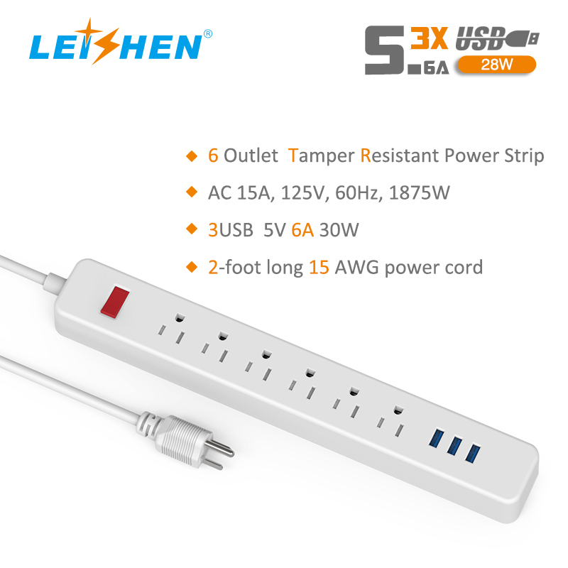 USB Surge Protector Power Strip-4 Multi Outlets with 3USB Charging Ports
