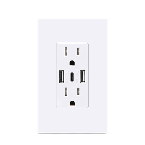 15A TR 3 USB And USB Type-C, 5V 5.6A Wall Outlet White