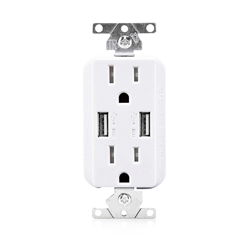 15A TR 2USB NO-LED Light 5V 3.6A wall outlet white