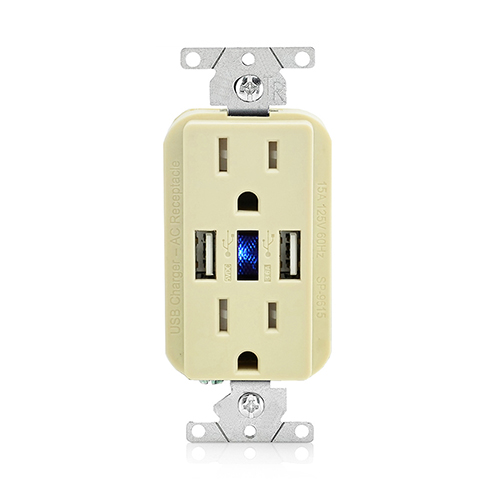 15A TR 2USB 5V 3.6A wall outlet Ivory