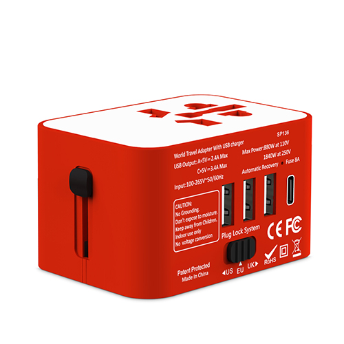SP-136 5V 5.6A 3USB+Type-C PD 18W Smart Charger Travel Adapter red
