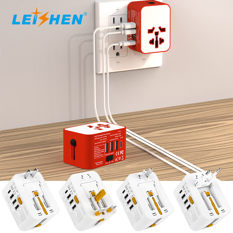 SP-136 5V 5.6A 3USB+Type-C PD 18W Smart Charger Travel Adapter red