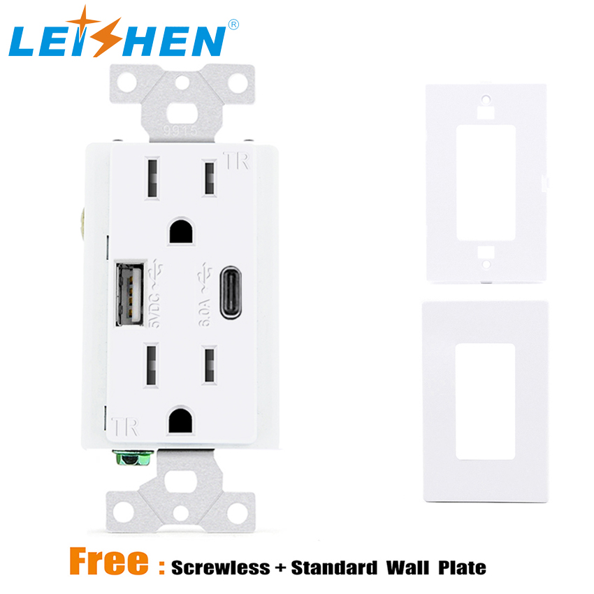 20W QC 3.0 PD 2.0 USB Wall Outlet, Type A & Type C Power Delivery and Quick Charge for iPhone/iPad