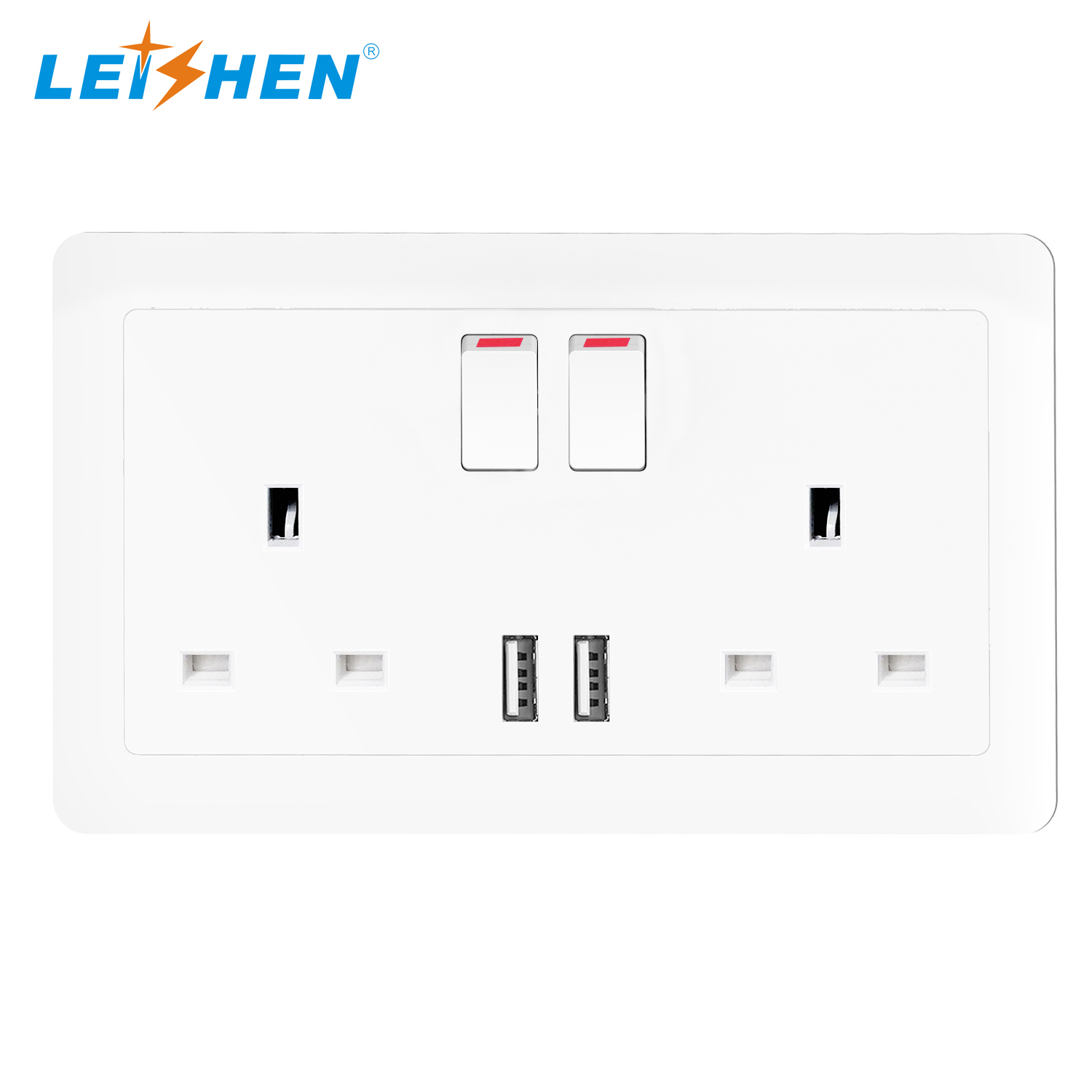 2USB Double Wall Faceplate 2 Gang Switched Socket 13Al