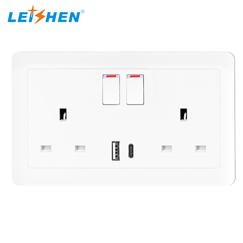 Double Wall Faceplate 2 Gang Switched Socket 13A
